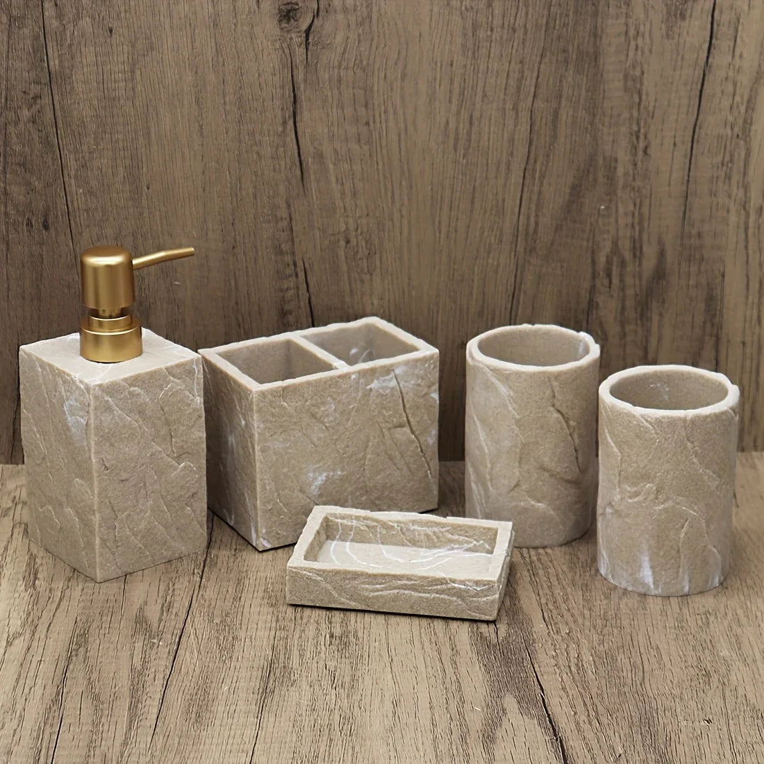 High-End Resin Bathroom Set with Empty Bottles for Hand Soap, Shampoo, and Various Lotions - Includes Toothbrush Holder, Mouthwash Cup, Soap Dish - Practical and Stylish Design, a Great Bathroom Kit, Bathroom Storage Cabinet, House Of Avana