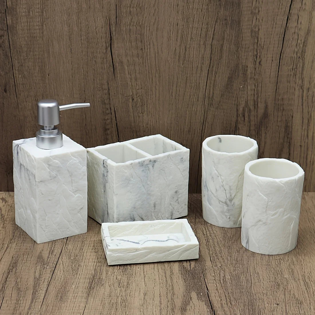 High-End Resin Bathroom Set with Empty Bottles for Hand Soap, Shampoo, and Various Lotions - Includes Toothbrush Holder, Mouthwash Cup, Soap Dish - Practical and Stylish Design, a Great Bathroom Kit, Bathroom Storage Cabinet, House Of Avana
