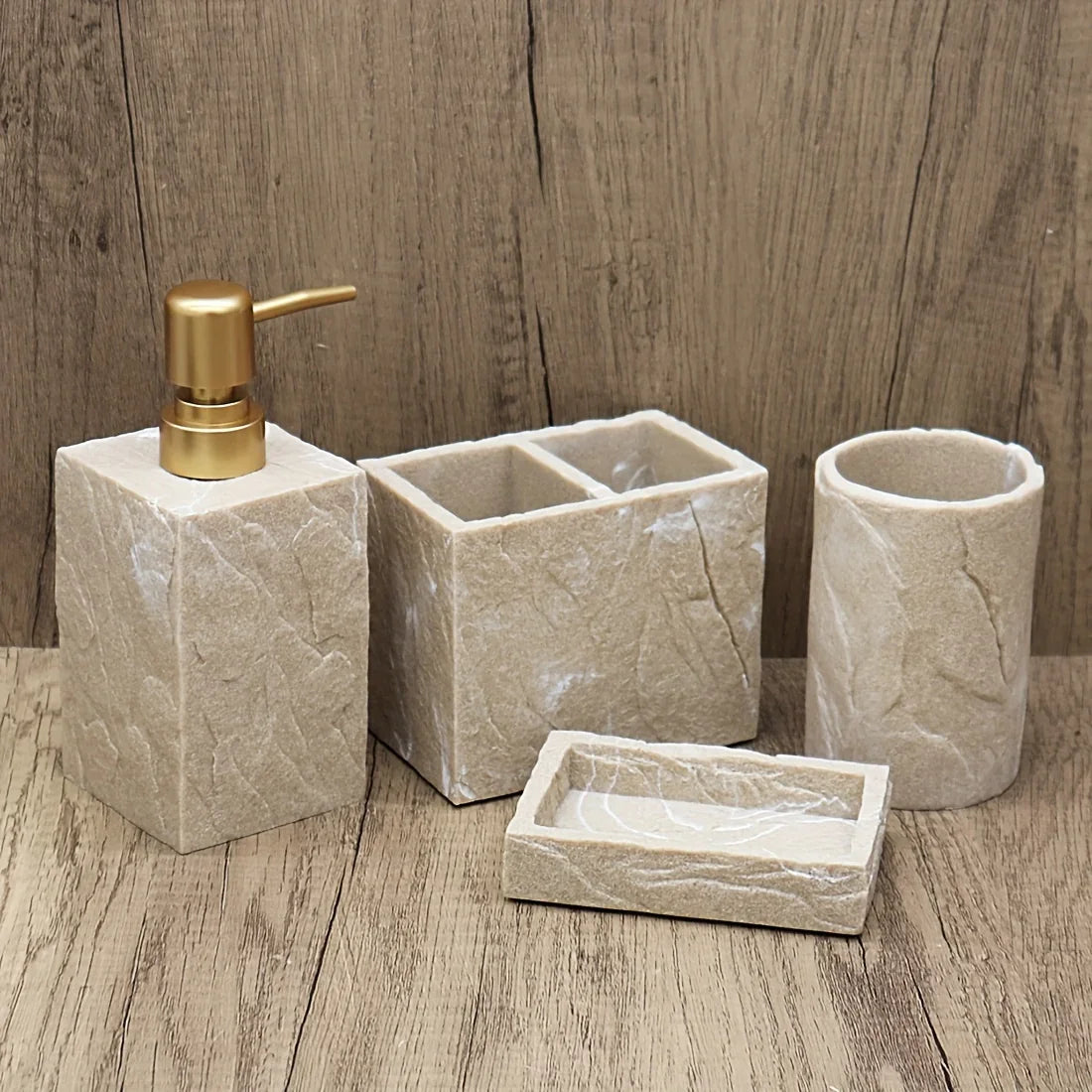 High-End Resin Bathroom Set with Empty Bottles for Hand Soap, Shampoo, and Various Lotions - Includes Toothbrush Holder, Mouthwash Cup, Soap Dish - Practical and Stylish Design, a Great Bathroom Kit, Bathroom Storage Cabinet, House Of Avana