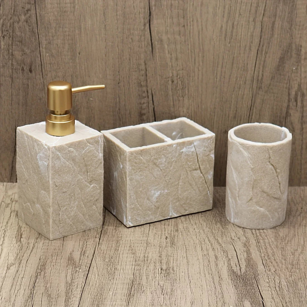 High-End Resin Bathroom Set with Empty Bottles for Hand Soap, Shampoo, and Various Lotions - Includes Toothbrush Holder, Mouthwash Cup, Soap Dish - Practical and Stylish Design, a Great Bathroom Kit, Bathroom Storage Cabinet, House Of Avana