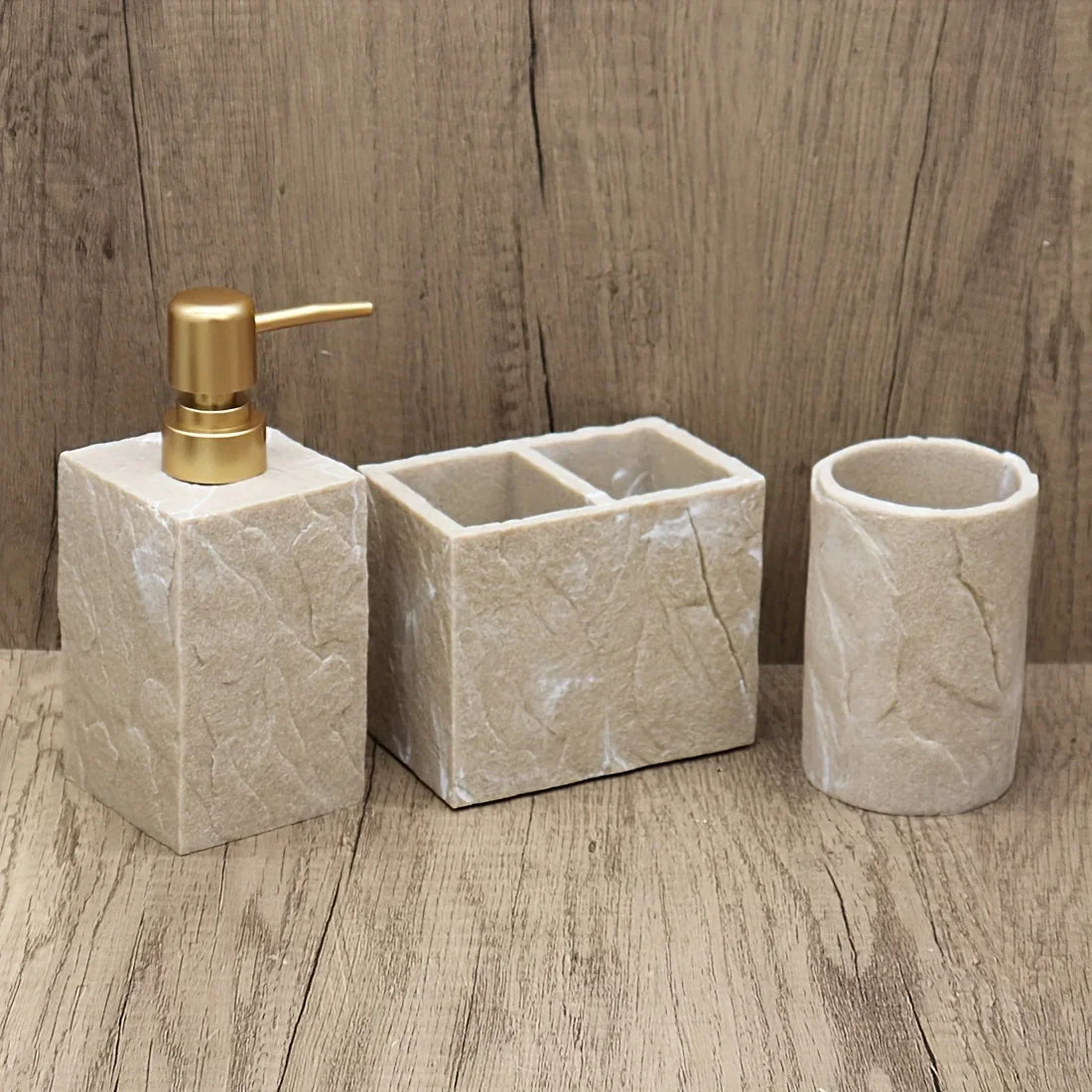 High-End Resin Bathroom Set with Empty Bottles for Hand Soap, Shampoo, and Various Lotions - Includes Toothbrush Holder, Mouthwash Cup, Soap Dish - Practical and Stylish Design, a Great Bathroom Kit, Bathroom Storage Cabinet, House Of Avana