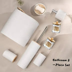 S Bathroom Accessories Set, Bamboo Bathroom Accessories Set Including Soap Dispenser, Toothbrush Holder,... - House Of Avana