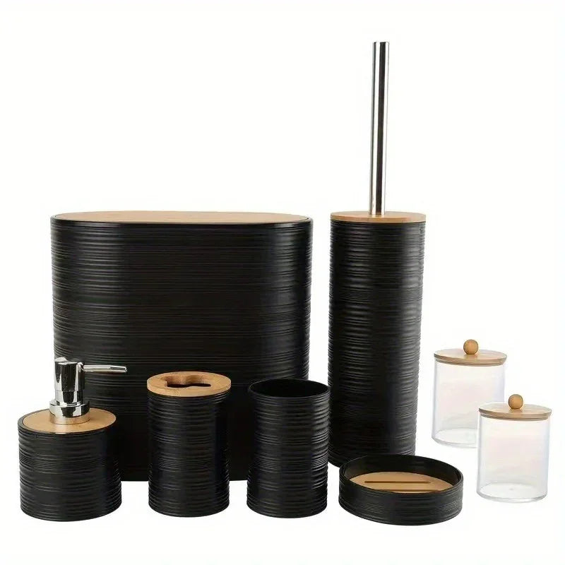 S Bathroom Accessories Set, Bamboo Bathroom Accessories Set Including Soap Dispenser, Toothbrush Holder,... - House Of Avana