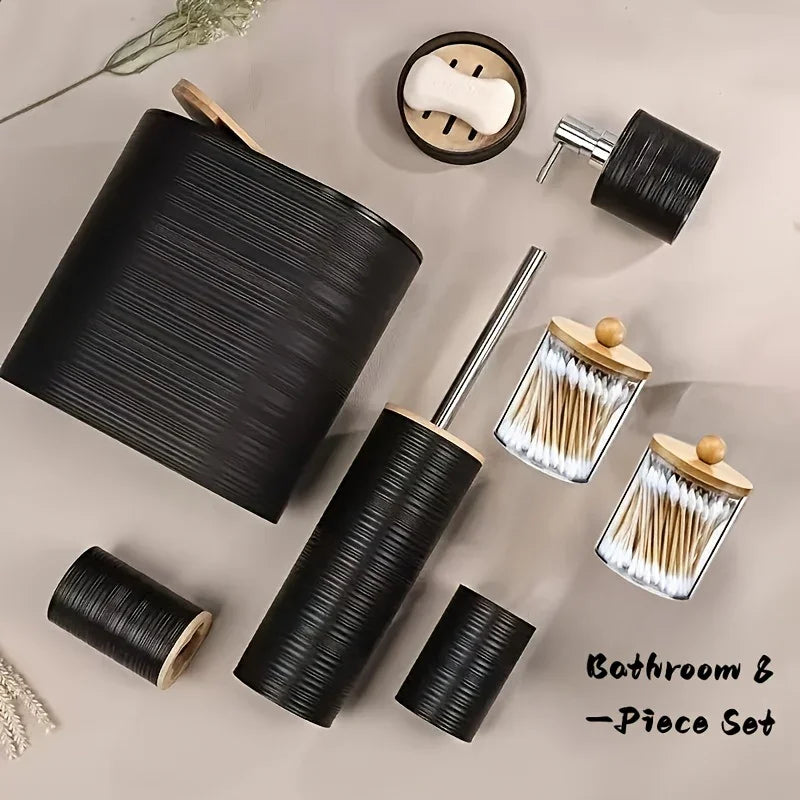 S Bathroom Accessories Set, Bamboo Bathroom Accessories Set Including Soap Dispenser, Toothbrush Holder,... - House Of Avana