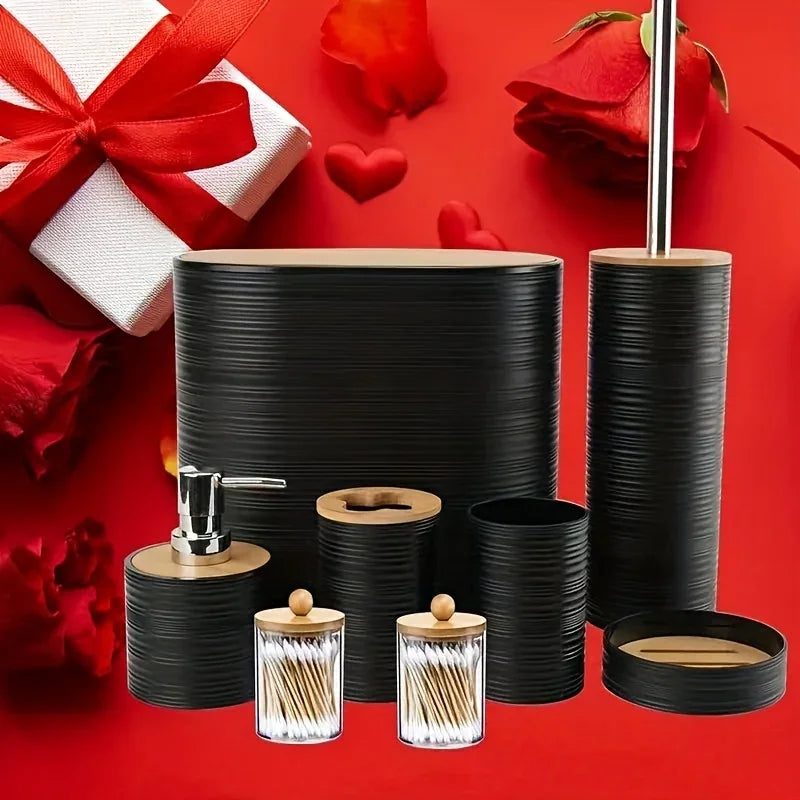 S Bathroom Accessories Set, Bamboo Bathroom Accessories Set Including Soap Dispenser, Toothbrush Holder,... - House Of Avana