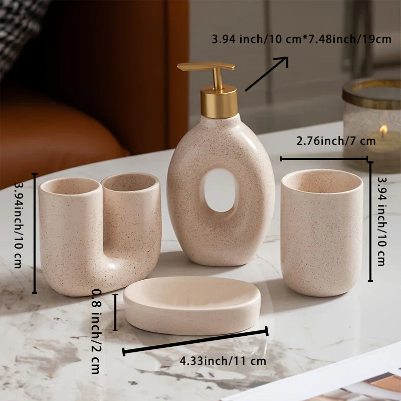 S Set, Ceramic Bathroom Set, U-shaped Toothbrush Holder, Mouthwash Cup, Soap Dish, Hand Wash Dispenser,... - House Of Avana