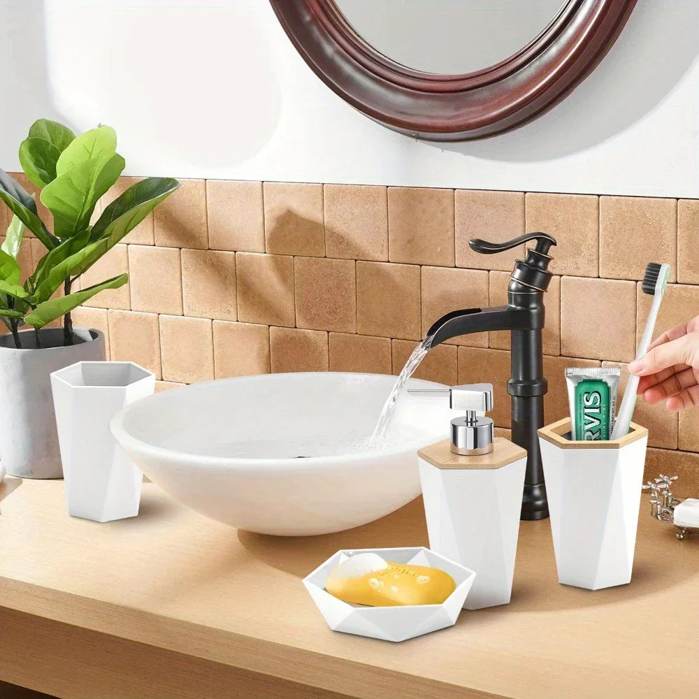S Bathroom Accessory Sets - Includes Toothbrush Holder, Cup, Soap Dispenser, Dish, Swab Box, Lotion... - House Of Avana