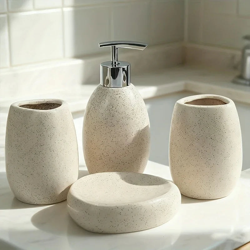 Christmas Gift Set, S Ceramic Bathroom Kit: Split Bottle, Toothbrush Holder, Soap Dish, and Washing... - House Of Avana