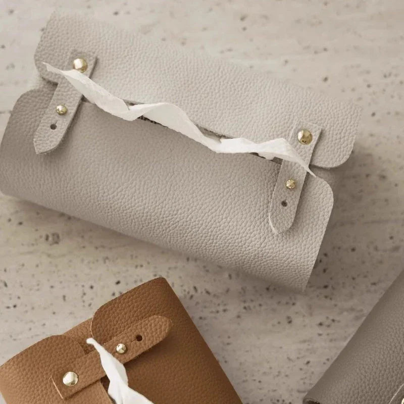 Tissue Box Holder - Luxury Faux Leather Small, angled view - House Of Avana