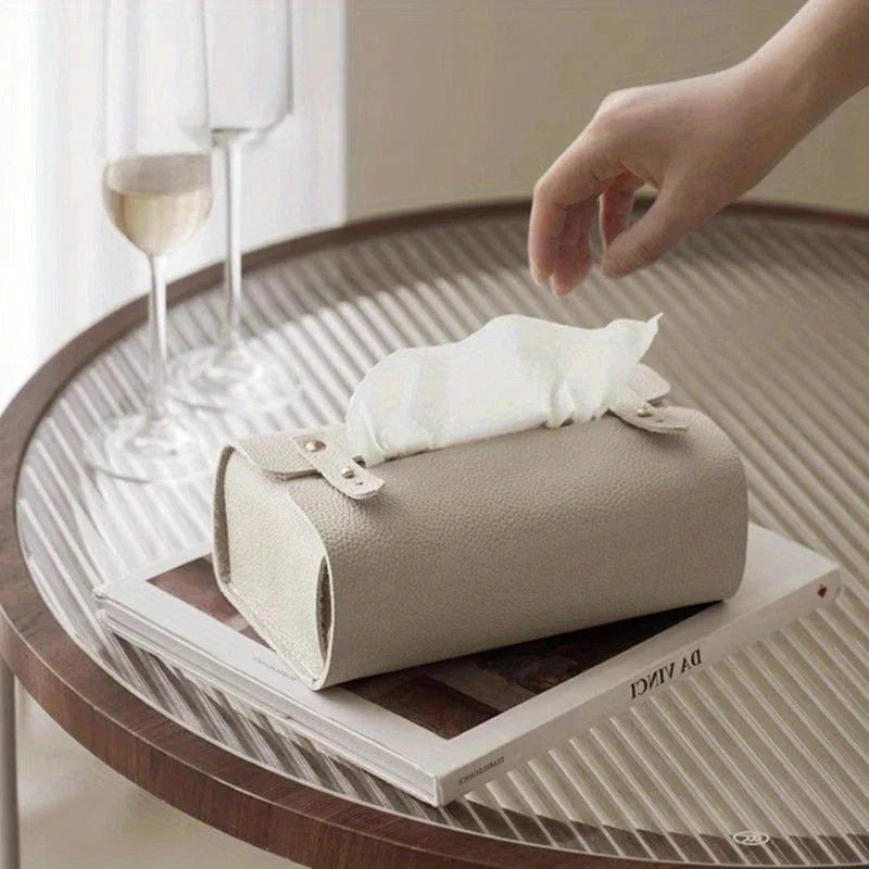 Tissue Box Holder - Luxury Faux Leather Small, back view - House Of Avana