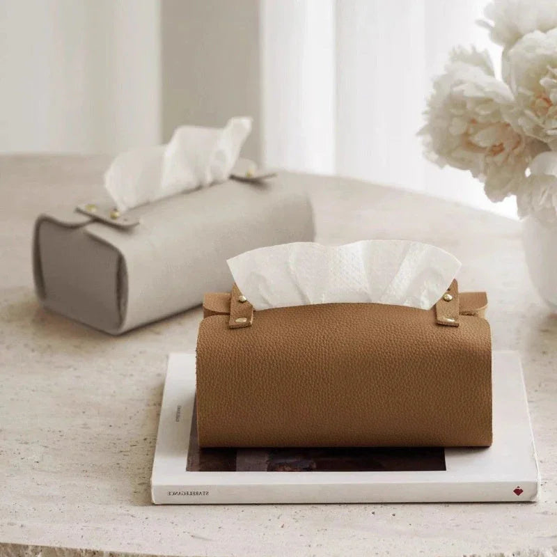 Tissue Box Holder - Luxury Faux Leather Small, top view - House Of Avana