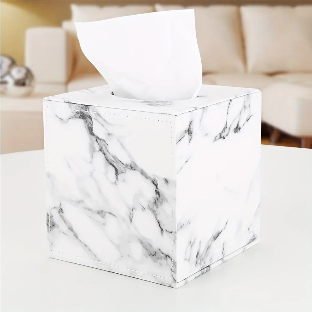 Elegant Marble Leather Tissue Box Holder - House Of Avana