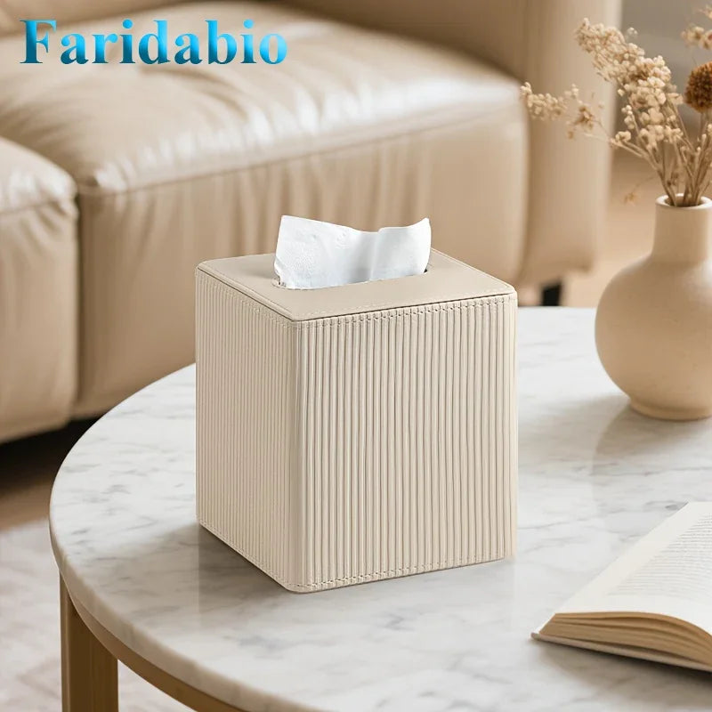 Faridabio Square Tissue Box Holder with Roman Column Striped Design - Durable Synthetic Synthetic Faux... - House Of Avana