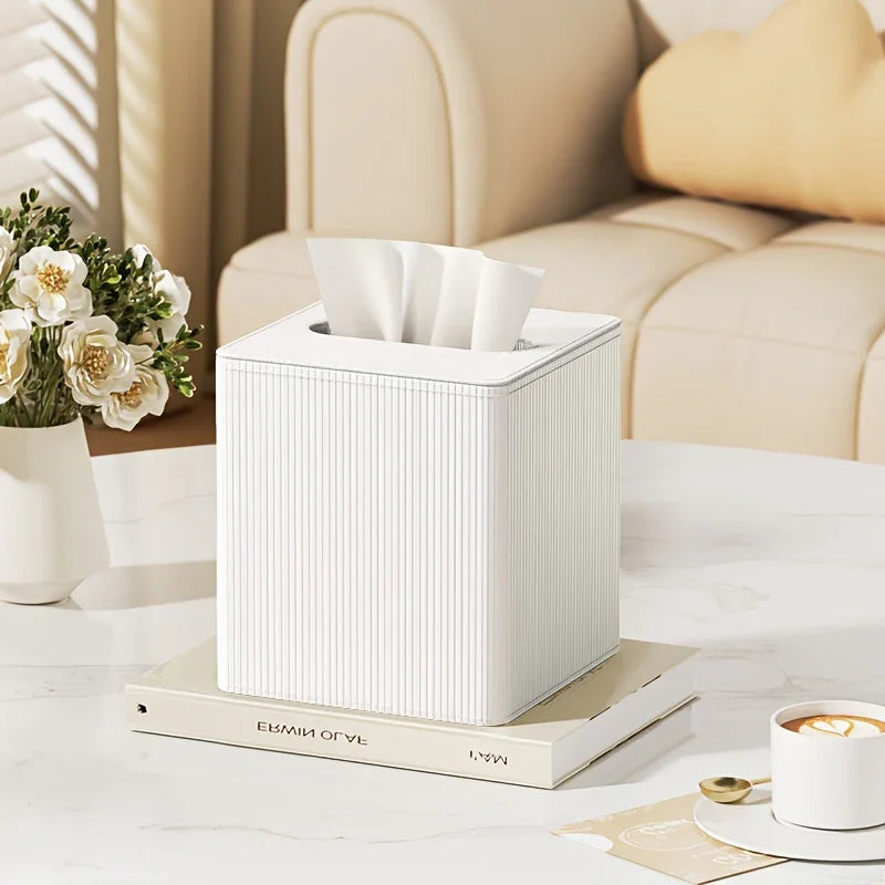 Faridabio Square Tissue Box Holder with Roman Column Striped Design - Durable Synthetic Synthetic Faux... - House Of Avana