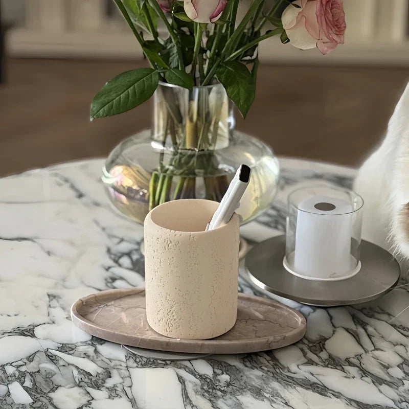 Bohemian Style Pen Holder with Stone Pattern, Multi-functional Desktop Organizer for Office Desk, Cute... - House Of Avana