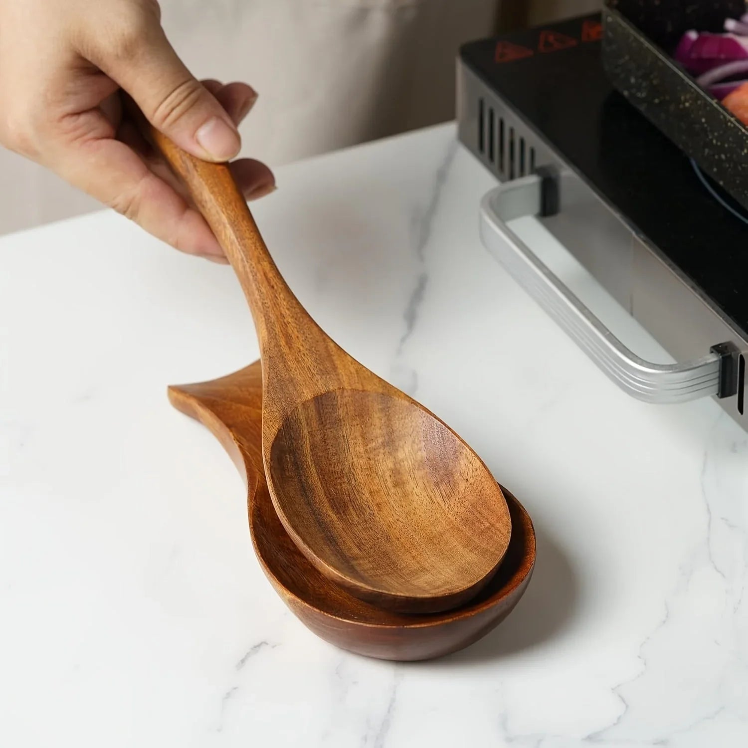 Elegant Wooden Spoon and Chopstick Holder - Modern Kitchen Organizer for Soup Spoons, Forks & Utensils,... - House Of Avana