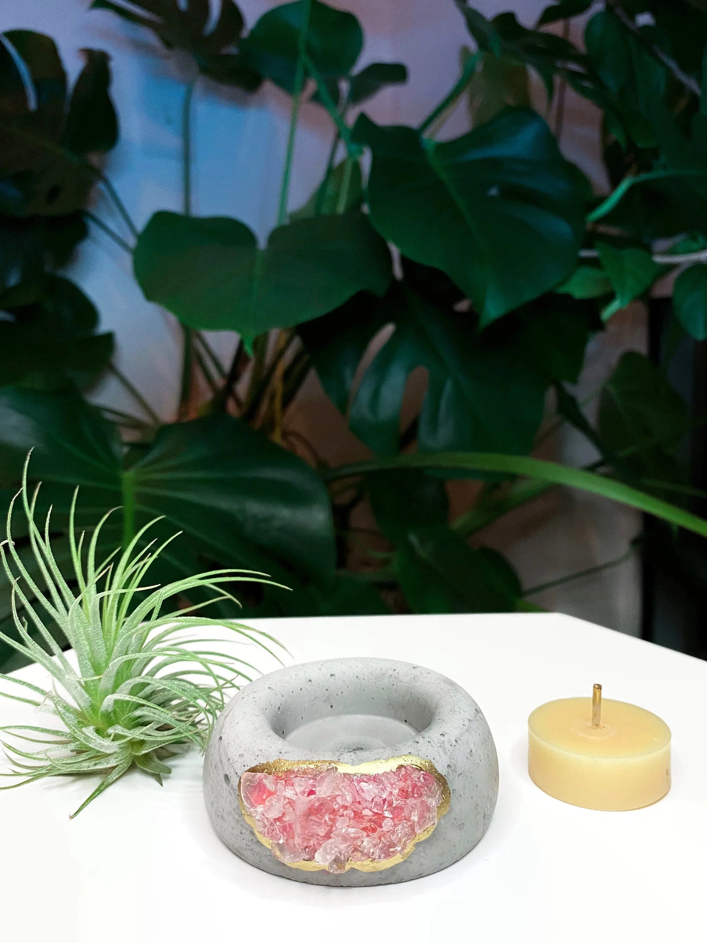 Amazonite Crystal Geode Air Plant Holder Natural Stone Planter, side view - House Of Avana