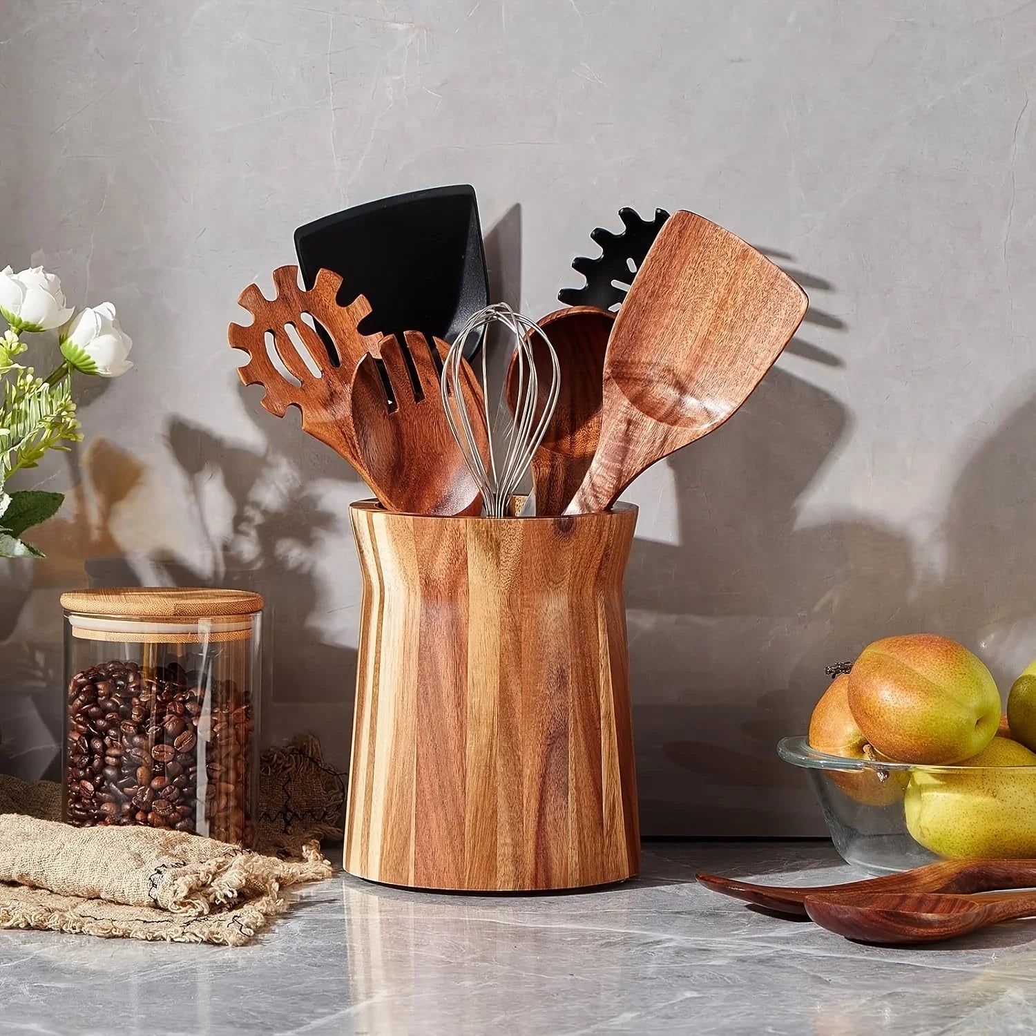Acacia Wood Utensil Holder - House Of Avana