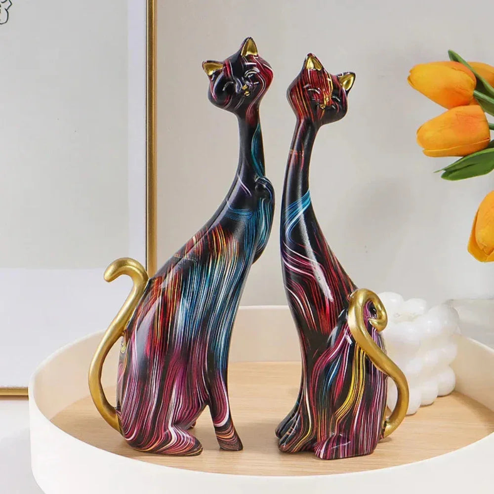 Home Decor Nordic Graffiti Art Oil Painting Cat Decoration Resin Abstract Ornament Figurines Bedroom Desktop Porch Cat Sculpture - House Of Avana