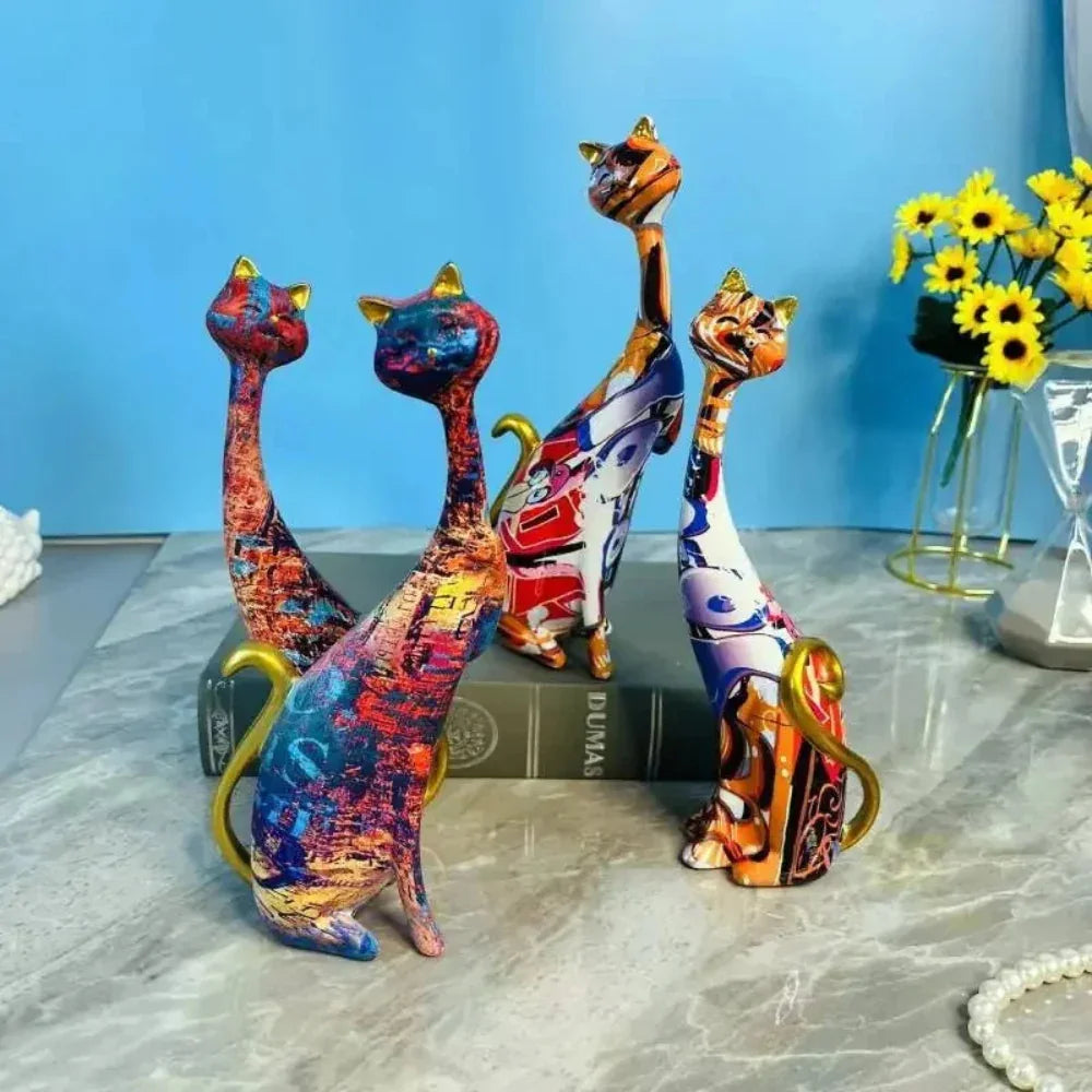 Home Decor Nordic Graffiti Art Oil Painting Cat Decoration Resin Abstract Ornament Figurines Bedroom Desktop Porch Cat Sculpture - House Of Avana