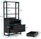 Home Office Lockable 2 Drawer Filing Cabinet Bookshelf in Black Wood Finish