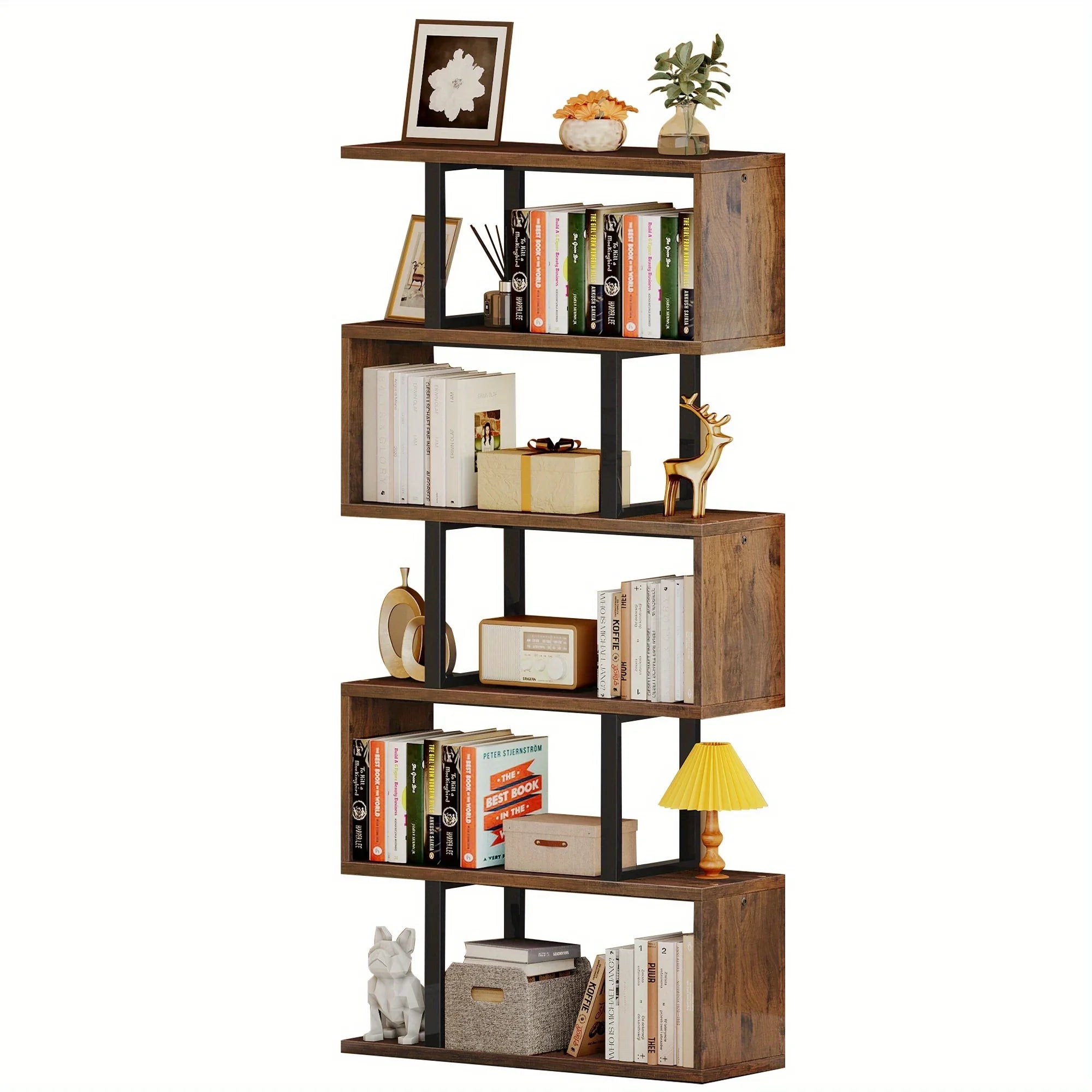 Homshop 6- Tier Geometric Bookcase Modern S- Shaped Bookshelf Storage Display Living Room House Of Avana
