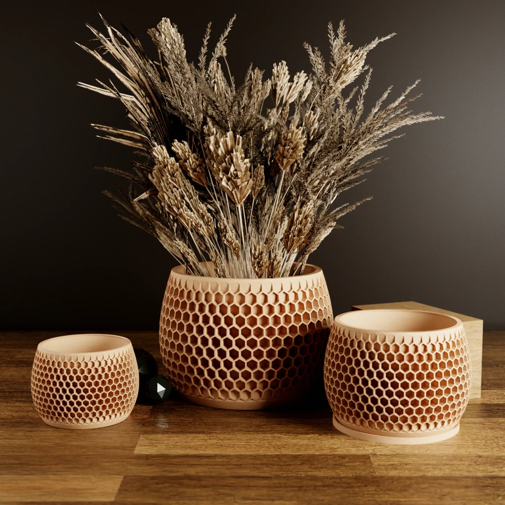 White ceramic honeycomb planter, textured design - House of Avana
