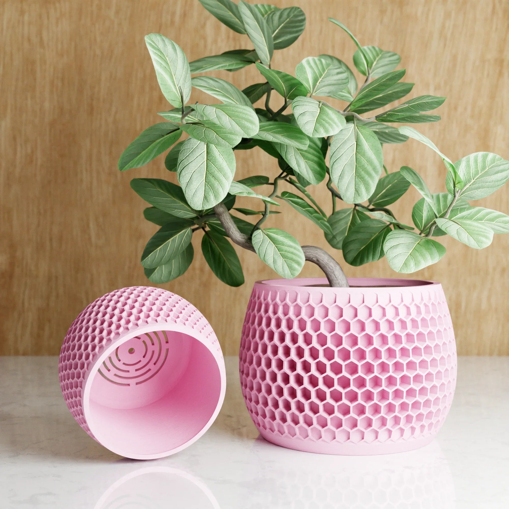 White ceramic honeycomb planter, textured design - House of Avana