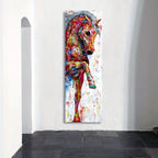 Brown horse canvas painting, vibrant equine artwork, stretched on wooden frame - House of Avana