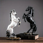 Majestic Black & White Horse Figurines - Exquisite Craftsmanship For Home Decor - Striking Standing Sculptures, Perfect For Desks, Bars & Wine Cabinets - House Of Avana