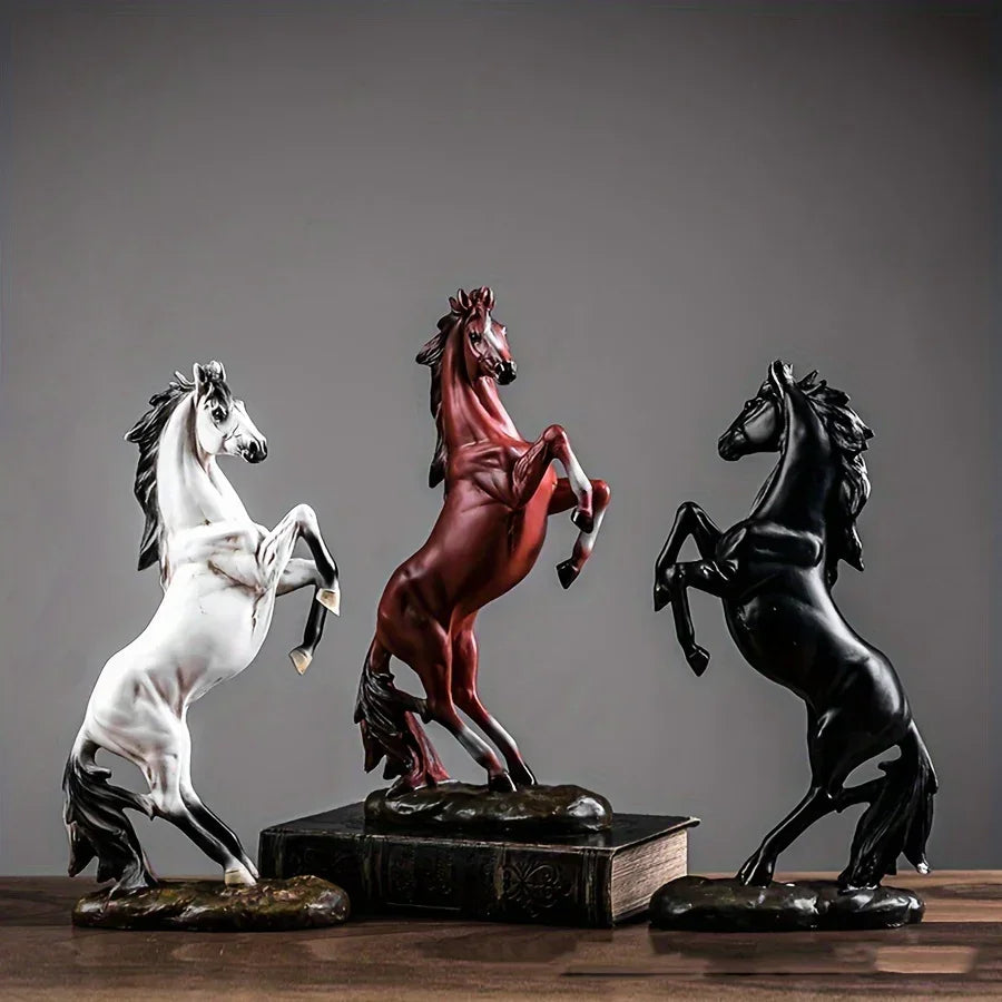 Majestic Black & White Horse Figurines - Exquisite Craftsmanship For Home Decor - Striking Standing Sculptures, Perfect For Desks, Bars & Wine Cabinets - House Of Avana