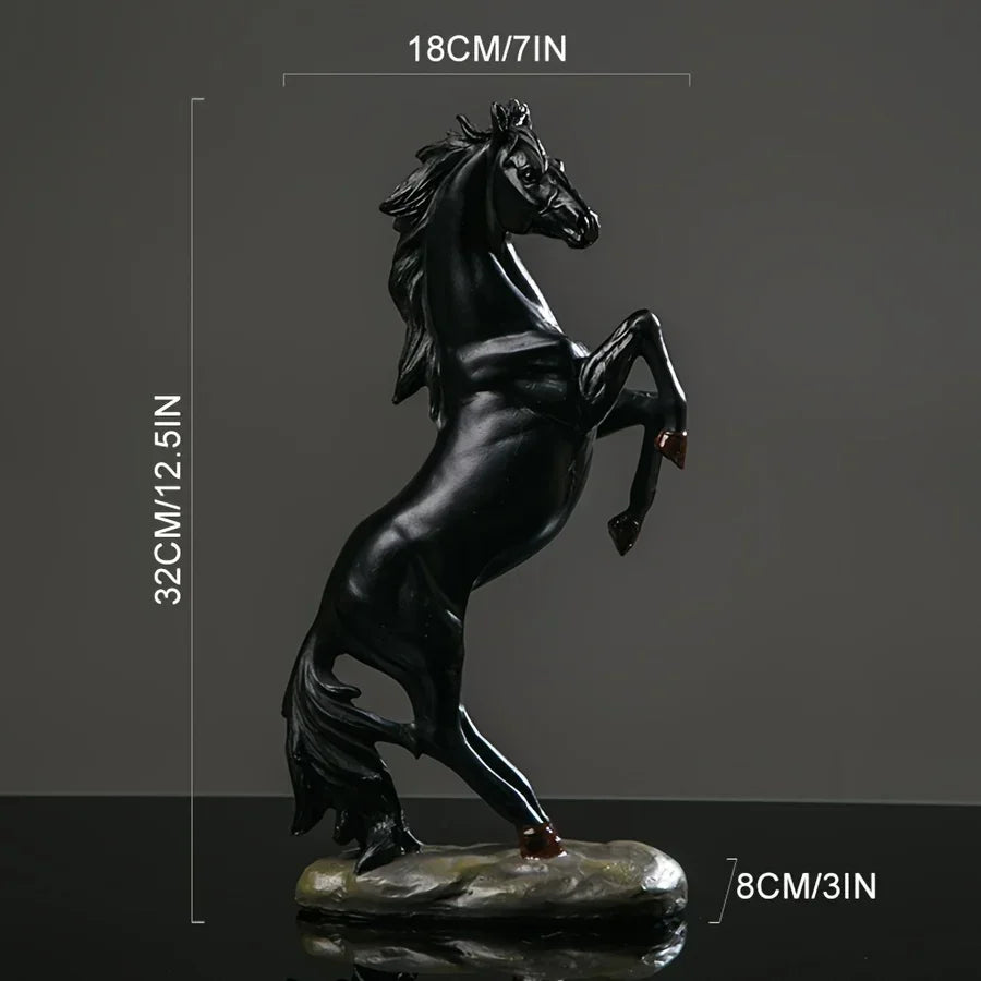 Majestic Black & White Horse Figurines - Exquisite Craftsmanship For Home Decor - Striking Standing Sculptures, Perfect For Desks, Bars & Wine Cabinets - House Of Avana
