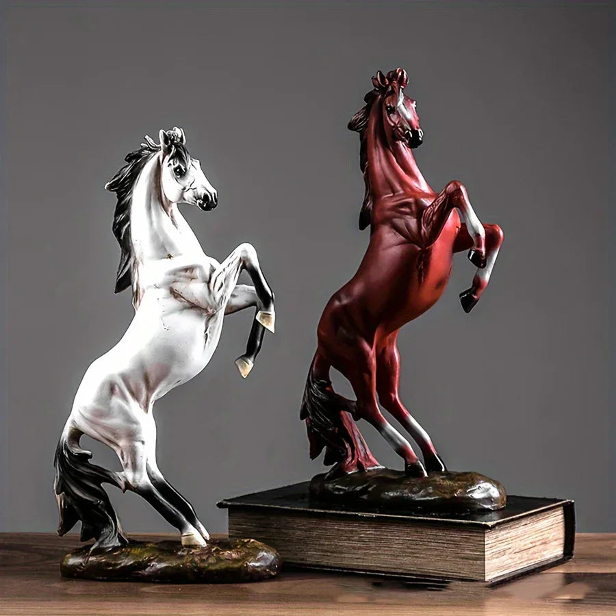 Majestic Black & White Horse Figurines - Exquisite Craftsmanship For Home Decor - Striking Standing Sculptures, Perfect For Desks, Bars & Wine Cabinets - House Of Avana