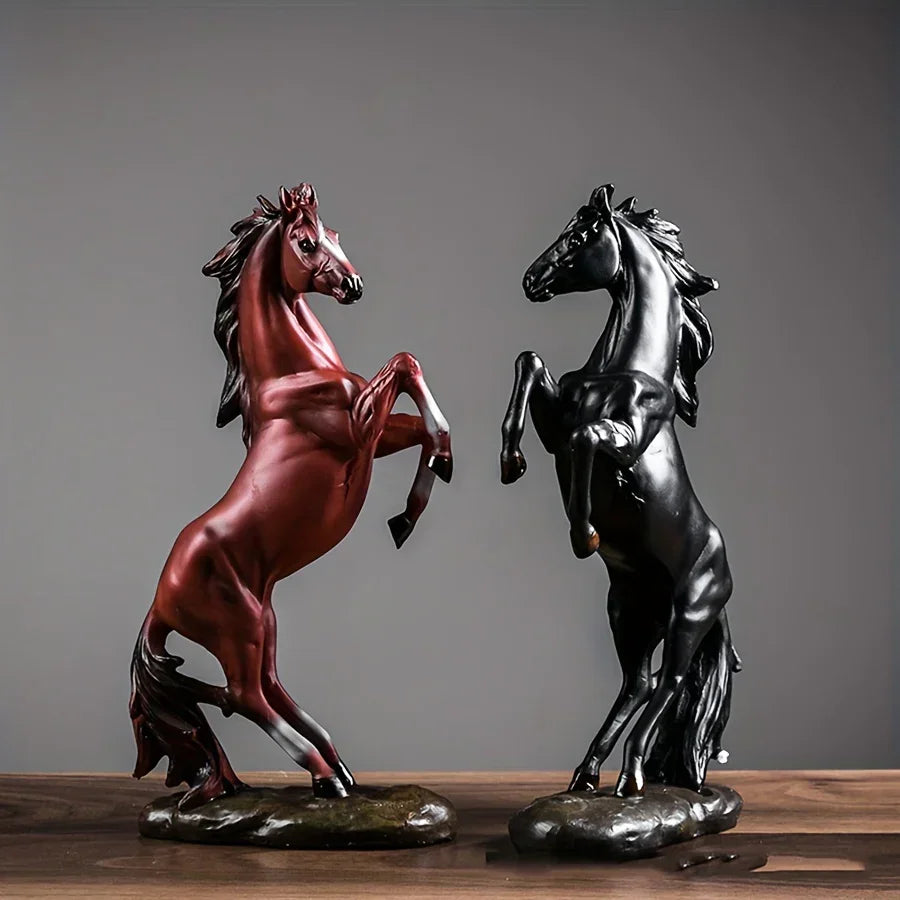 Majestic Black & White Horse Figurines - Exquisite Craftsmanship For Home Decor - Striking Standing Sculptures, Perfect For Desks, Bars & Wine Cabinets - House Of Avana