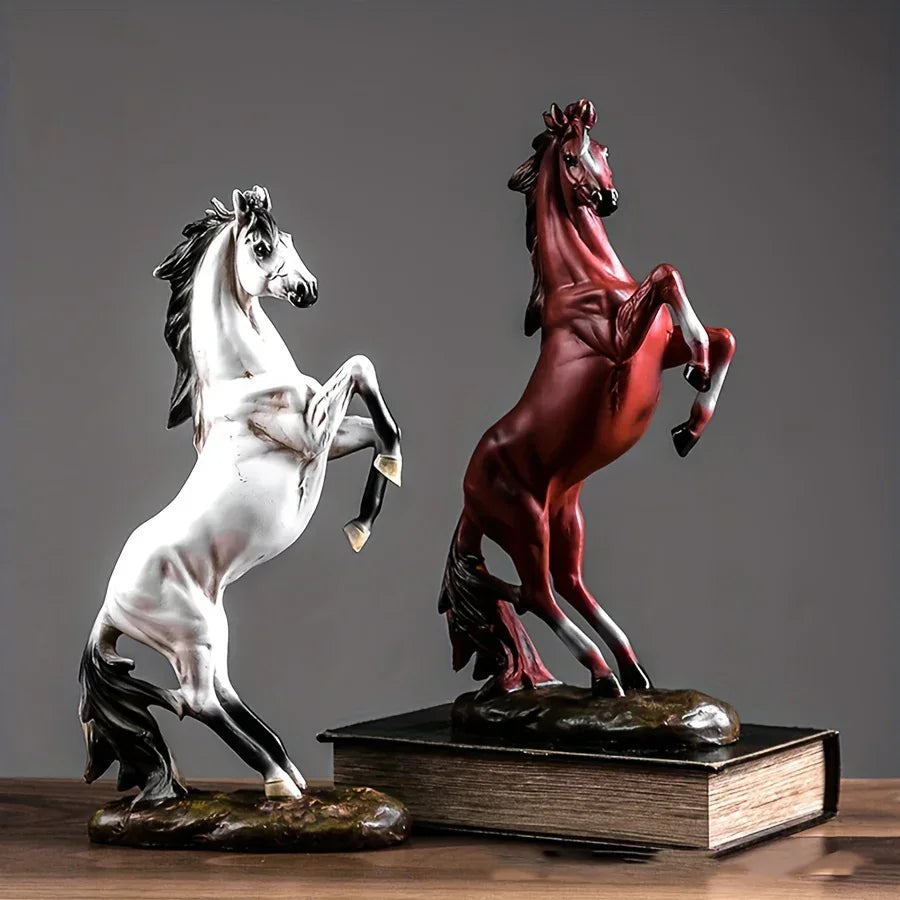 Majestic Black & White Horse Figurines - Exquisite Craftsmanship For Home Decor - Striking Standing Sculptures, Perfect For Desks, Bars & Wine Cabinets - House Of Avana