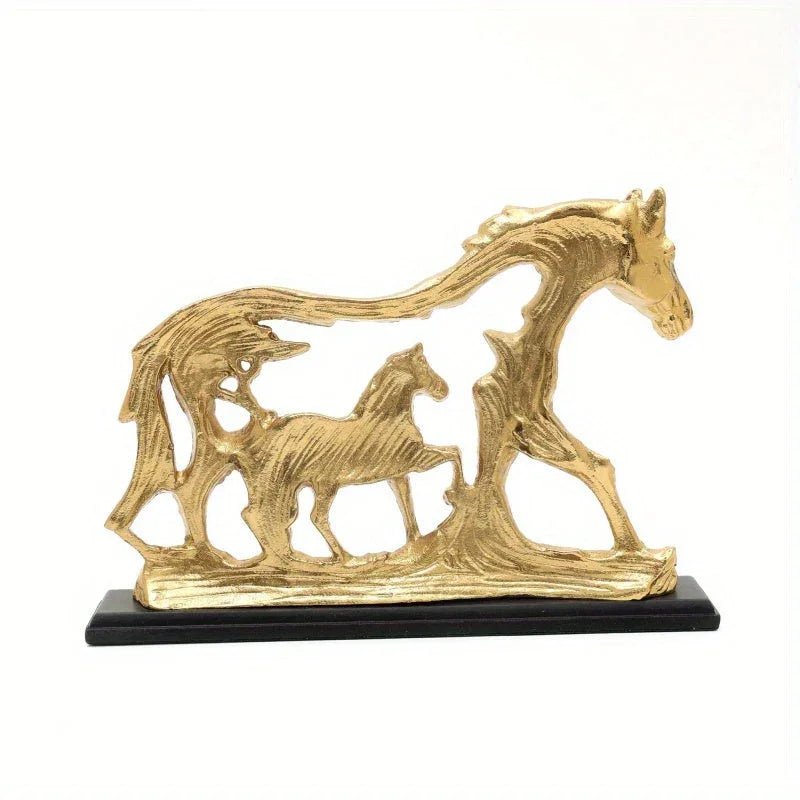 Bronze horse and foal figurine, intricate metalwork design - House of Avana