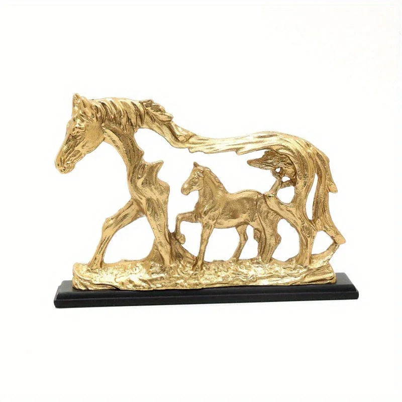 Bronze horse and foal figurine, intricate metalwork design - House of Avana
