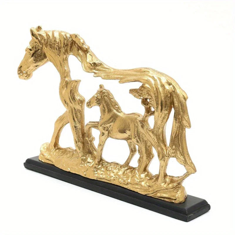 Bronze horse and foal figurine, intricate metalwork design - House of Avana