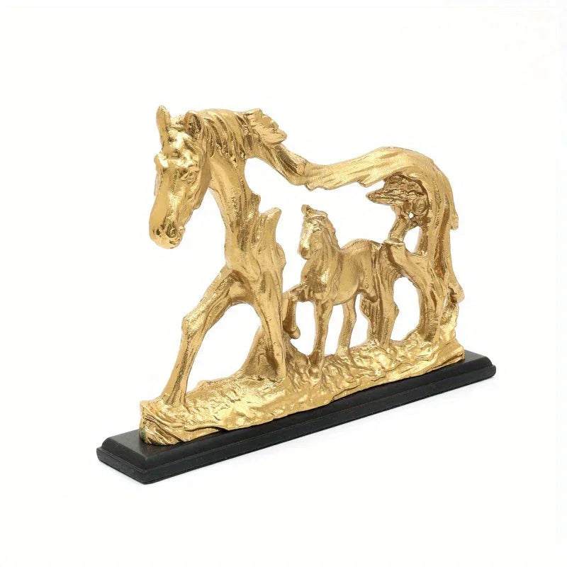 Bronze horse and foal figurine, intricate metalwork design - House of Avana