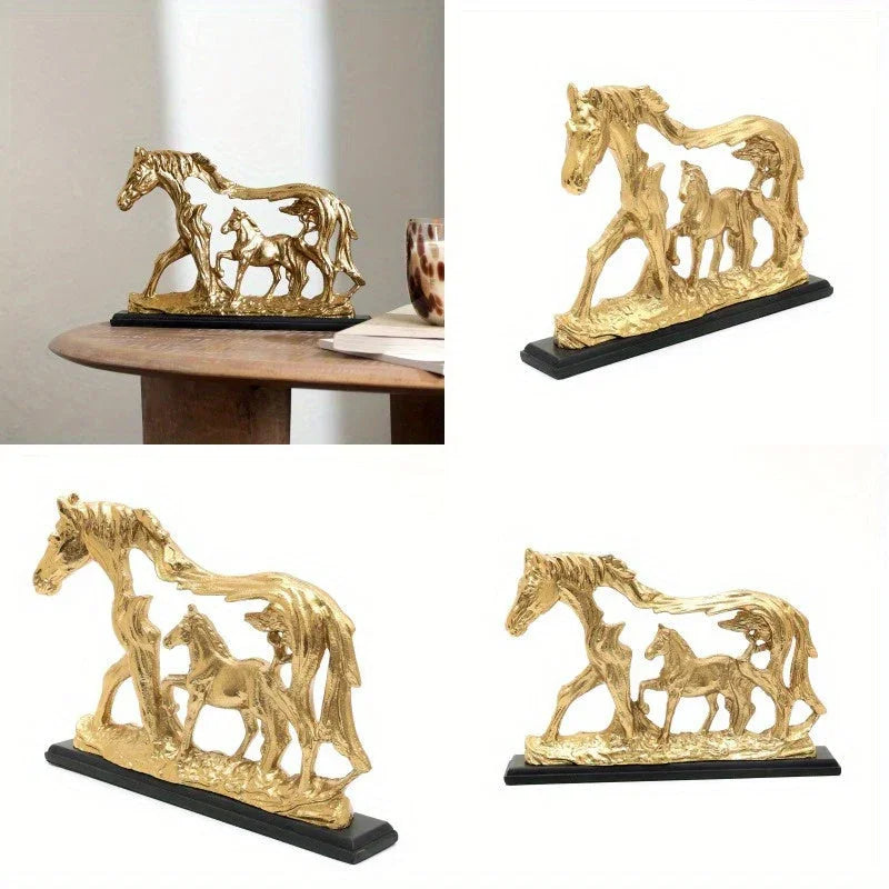 Bronze horse and foal figurine, intricate metalwork design - House of Avana
