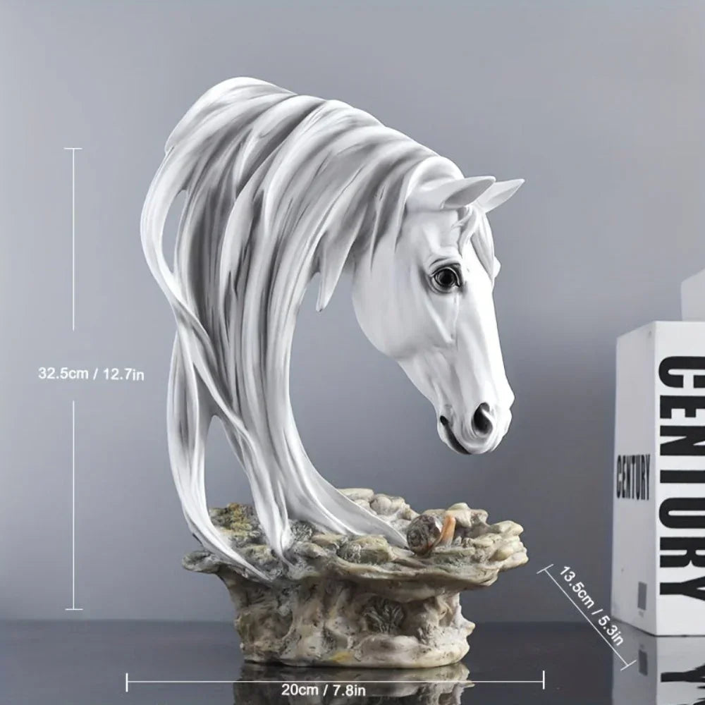 Resin Horse Head Figurine Sculpture with Intricate Details, top view - House Of Avana