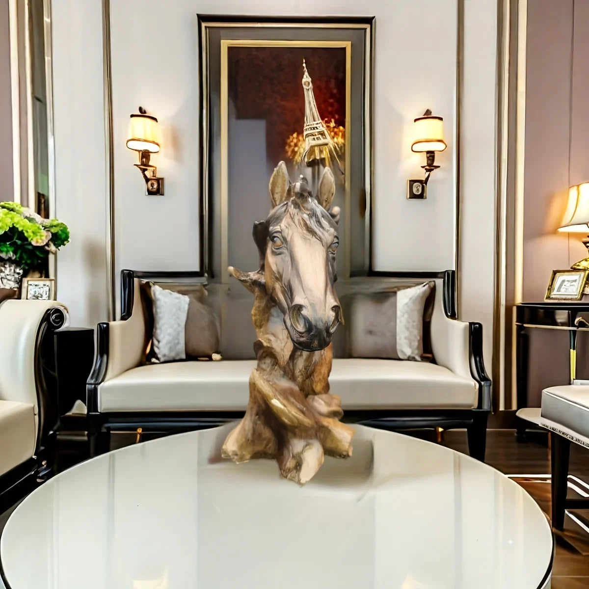 Horse Head Sculpture - Modern Black Silent, angled view - House Of Avana