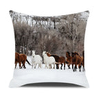Horse print pillowcase, beige linen cushion cover, farm animal design - House of Avana