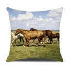 Horse print pillowcase, beige linen cushion cover, farm animal design - House of Avana