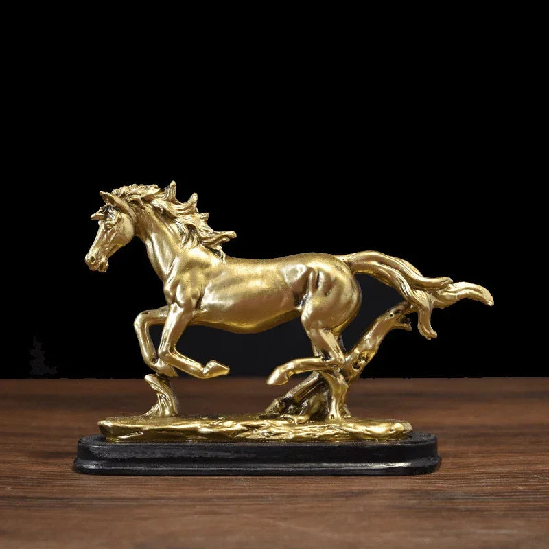 Horse Statue - Galloping Metal Golden