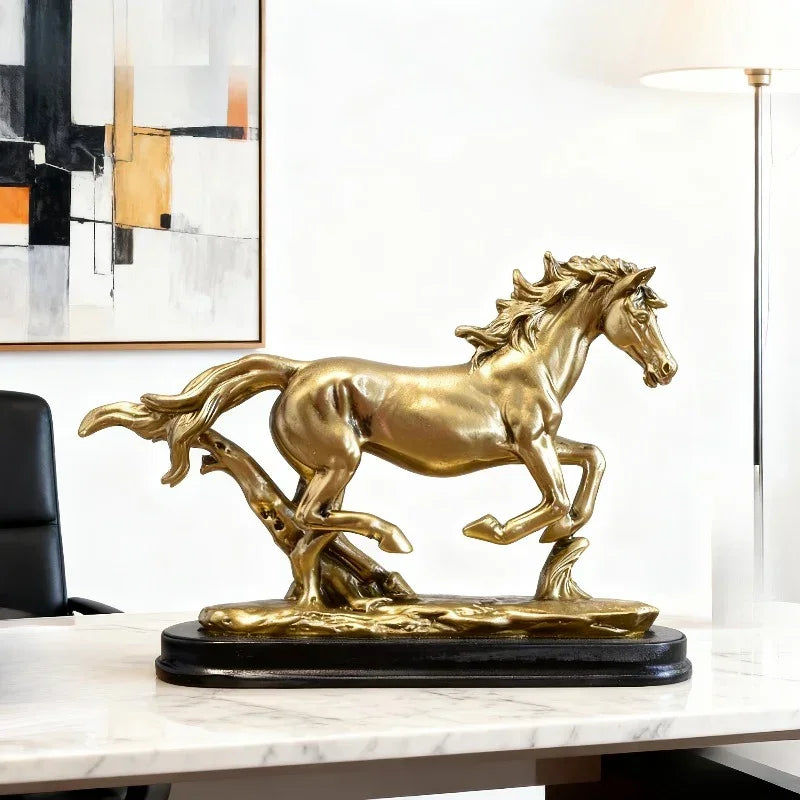 Horse Statue - Galloping Metal Golden