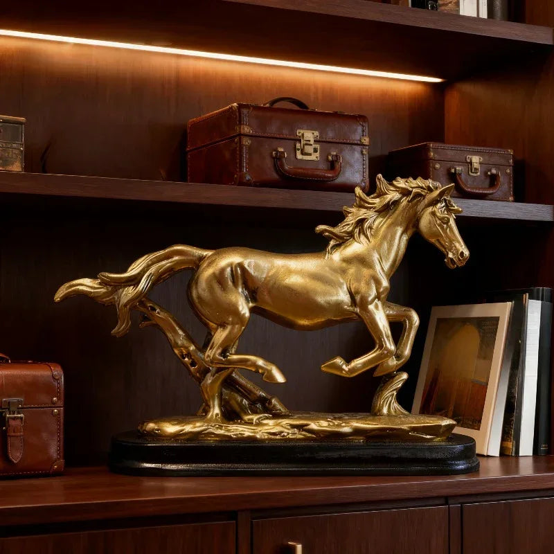 Horse Statue - Galloping Metal Golden