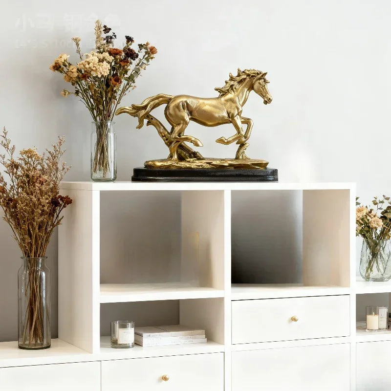 Horse Statue - Galloping Metal Golden