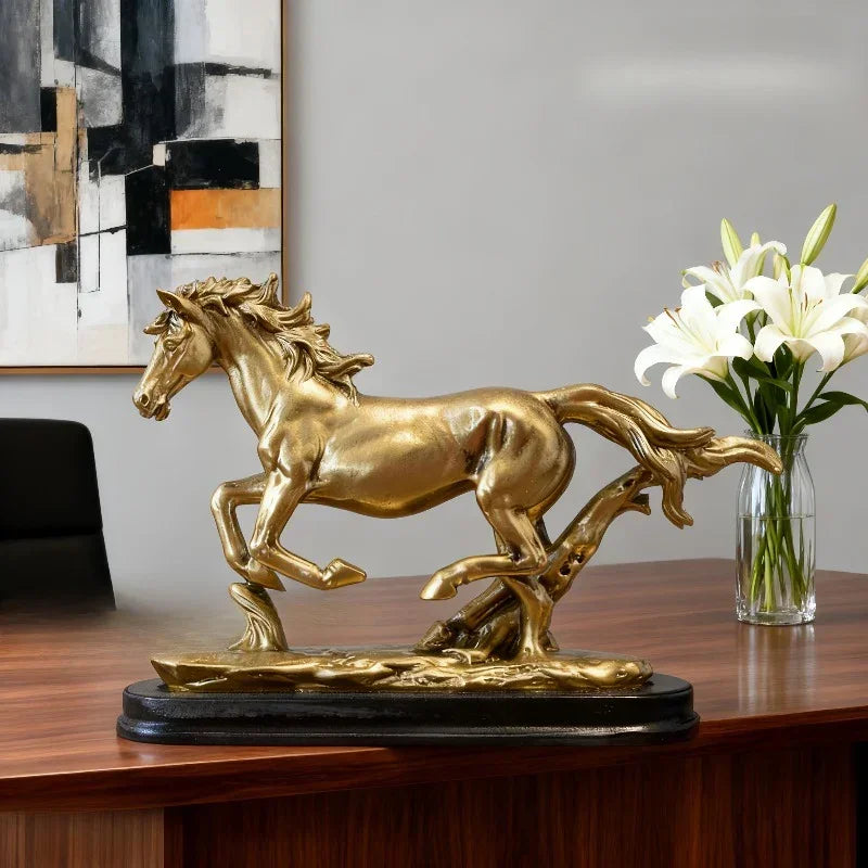 Horse Statue - Galloping Metal Golden