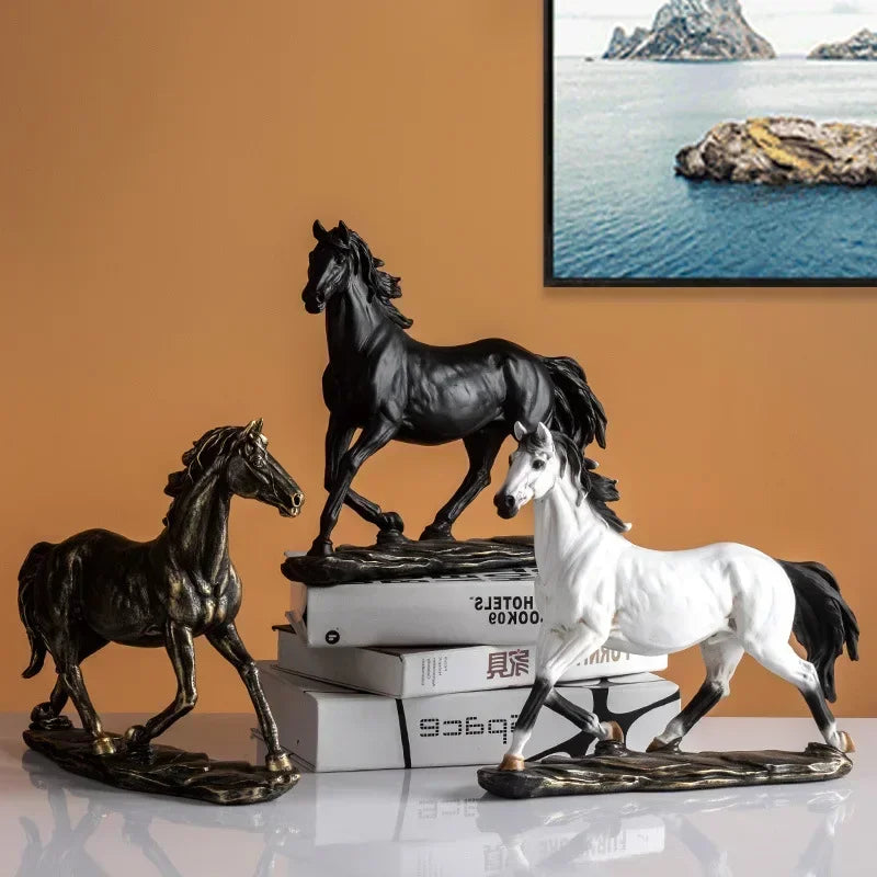 Bronze Horse Resin Sculpture Retro Style Interior Room Table Decoration Animal Statue & Figurine Home... - House Of Avana